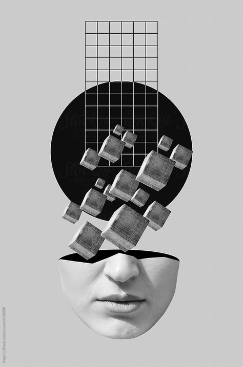 Surrealism Graphic Design Poster, Movement Art Design, Surreal Graphic Design, Red Dot Tattoo, Minimalist Surrealism, Stereotypes Art, Surrealism Poster, Cube Artwork, Abstract Graphic Design Posters