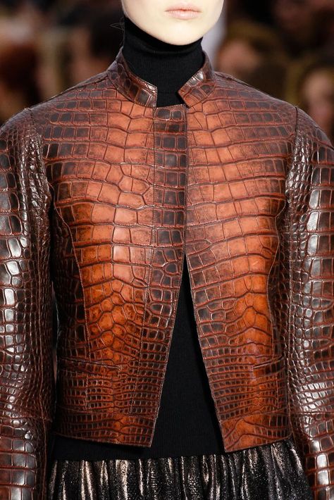 Best Leather Jackets, Alligator Skin, Paris Mode, Color Bronze, Genuine Leather Jackets, Brown Leather Jacket, Leather Outfit, Fall 2014, Leather Jacket Men