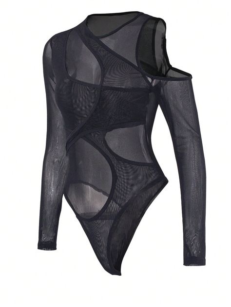 Cut Out Mesh BodysuitI discovered amazing products on SHEIN.com, come check them out! Elegant Bodysuit, Summer Bodysuits, Black Cropped Tank, Black Crop Top Tank, Body Outfit, Bodysuit Jumpsuit, Body Suit Outfits, Bodysuit Fashion, Mesh Bodysuit