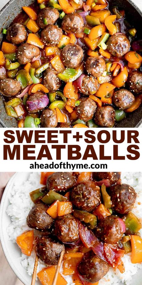 Sweet and Sour Meatballs Meatball Stir Fry Recipes, Meatballs And Peppers, Meatball Stir Fry, Pineapple Stir Fry, Homemade Sweet And Sour Sauce, Cottage Meals, Poolside Dining, Chinese Stir Fry, Sweet And Sour Meatballs