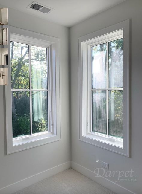 Interior Window Casing, Windows With Trim, Interior Window Casing Ideas, Border Around Window Interior, Window Borders Frames Interior, Windows Without Window Sills, Windows Molding Ideas, Window Moldings, Window Trim With Curtains