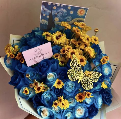 Starry Night Flower Bouquet, Starry Night Flowers, Starry Night Bouquet, Van Gogh Bouquet, Van Gogh Butterfly, Van Gogh Flowers, Van Gogh Gifts, Starry Night Wedding, Luxury Flower Bouquets