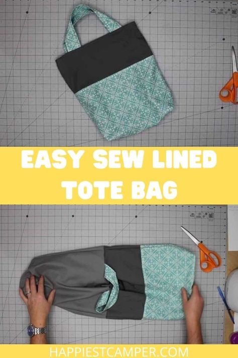 Bag With Lining Tutorial, Simple Handbags To Sew, Lined Bag Tutorial, Easy Sew Tote Bag, Lined Tote Bag Pattern Free, Making Bags Tutorial, How To Make A Tote Bag Sewing Patterns, Sewing A Tote Bag, Flat Bottom Tote Bag Pattern