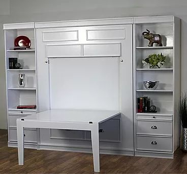 Murphy Wallbed, Table Wall Bed, Table Bed Wall Bed Designs, Murphy Bed Office, Murphy Table, Crafting Storage, Murphy Wall Bed, Beds With Storage, Build A Murphy Bed, Fold Down Table, Murphy Bed Desk