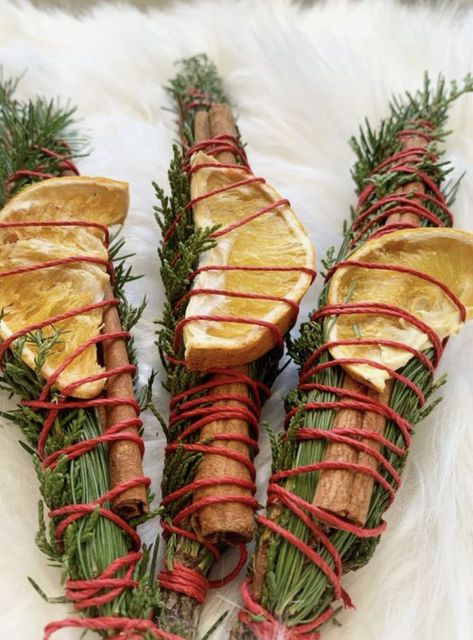 Smudge Sticks Diy, Yule Altar, Yule Crafts, Pagan Yule, Orange And Cinnamon, Scent Sticks, Christmas Tree Scent, Solstice Celebration, Altar Decor