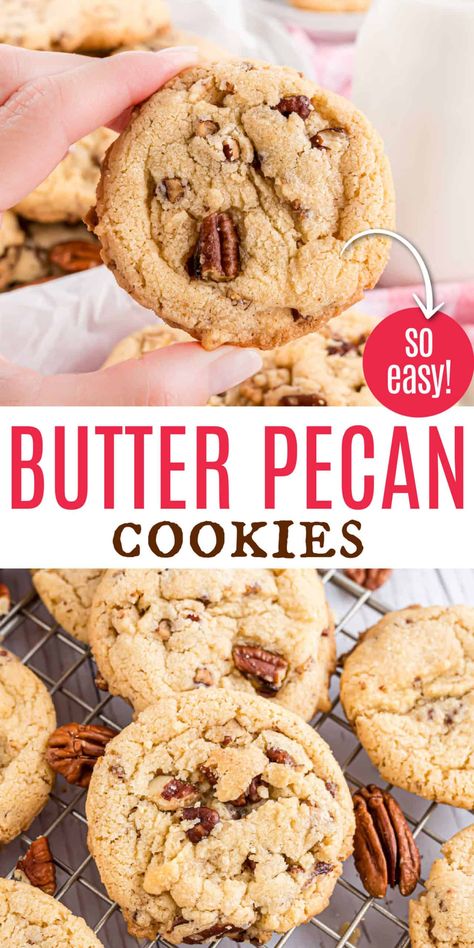 Butter Pecan Cookies combine a chewy, buttery brown sugar dough with sweet, crunchy chopped pecans. These cookies will please anyone who enjoys a nutty crunch in their treats! Pecan Chewy Cookies, Pecan Crumble Cookies, Pecan Crunch Cookies, 12 Tomatoes Butter Pecan Shortbread Cookies, Cookies From Butter Pecan Cake Mix Recipes, Pecan Crispies Cookies, Almond Pecan Cookies, Pecan Puffs Cookies, Cookie Recipes With Pecans