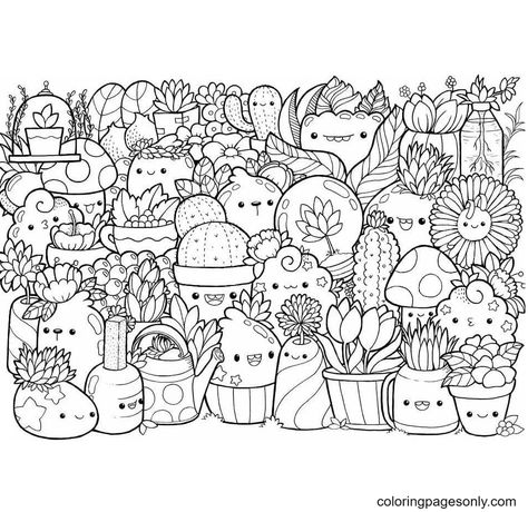 Cute Doodle Coloring Pages, Coloring Pages Cute Kawaii, Kawaii Colouring Pages, Dope Coloring Pages, Free Color Pages, Adult Coloring Sheets, Kawaii Flowers, Kawaii Coloring Pages, Coloring Pages Cute