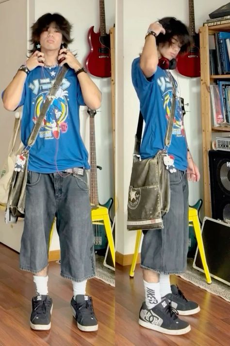 Sillycore Outfit, Punk Outfits Ideas, Link Inspired Outfit, Silly Outfit Ideas, Clothes Y2k Men, Colorful Masculine Outfits, Mens Fashion Alternative, Losercore Outfits Male, Male Outfits Ideas