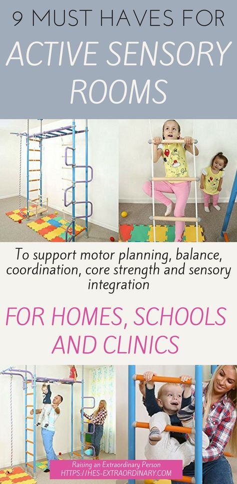 9 Active Sensory Room Must Haves - Sensory Integration, Motor Planning, Balance, Coordination, and Core Strength. Products for homes, schools and clinics. Sensory Room Ideas, Playroom For Kids, Room Must Haves, Sensory Room Equipment, Motor Planning, Sensory Rooms, Sensory Integration, Sensory Room, Therapy Room