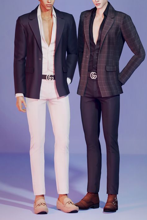 [KK] Unbuttoned shirt with jacket | KK's creation on Patreon Male Sims Maxis Match Cc, Sims 4 Body Suit, Cc Male Clothes, Sims 4 Cc Male, Unbuttoned Shirt, Ts4 Clothes, Male Sims, Sims 4 Men Clothing, Sims 4 Male Clothes