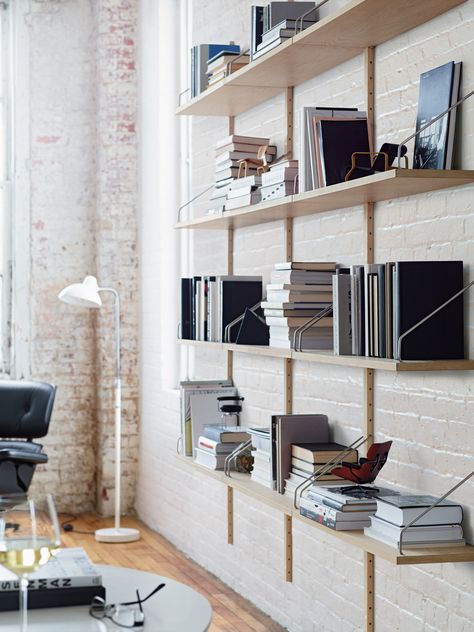 How do you like to store?  Royal System Shelving | Designed by Poul Cadovius Royal System Shelving, Track Shelving, Wall Mounted Shelving Unit, Wall Shelving Units, Wall Mounted Bookshelves, Shelving Design, Bookcase Wall, Modular Walls, Modular Shelving