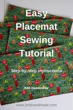 Diy Placemats Fabric, Placemat Sewing, Placemat Tutorial, Easy Placemats, Quilted Placemat Patterns, Colchas Quilting, Simple Sewing Tutorial, Diy Placemats, Projek Menjahit