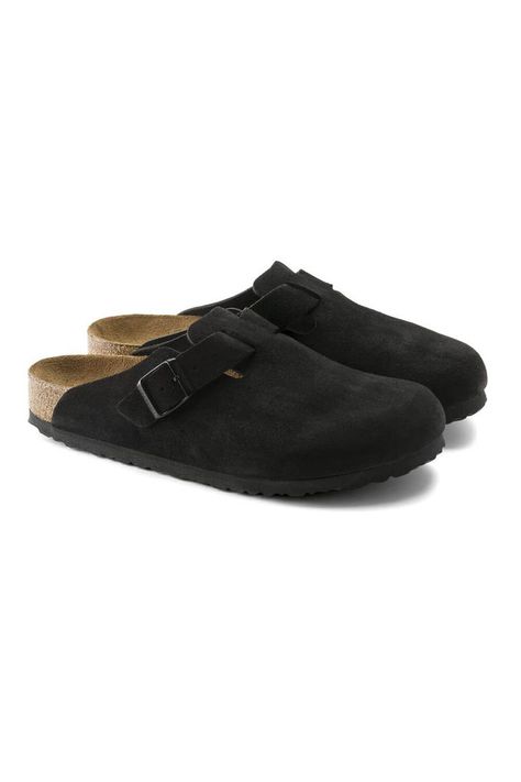 The perfect shoe for all seasons, these Birkenstock Boston Suede Soft Footbed Clogs for Women in Black are ones you will never get tired of. Arch support, soft footbed, and a clog design are some of the features that make up this fashion staple footwear. Get yours for the upcoming seasons!Features:BirkenstockStyle: 660473Color: BlackSignature clog designRegular fitSoft Footbed Suede footbed lining and upperNatural leather insoleEVA outsoleCork footbedArch supportAdjustable strap with metal buckleBirkenstock branded logo on inner shaft, footbed, and buckleEuropean sizingImportedWant some more information about the must have casual shoe? Check Out our Blog!Wondering about the size conversion between women’s, men’s and youth Birkenstocks? Check out our Birkenstock Size Conversion Chart Black Berkinstocks, Black Birkenstocks, Clog Outfit, Boston Soft Footbed, Black Birkenstock, Clogs For Women, Birkenstock Style, Black Clogs, Women In Black