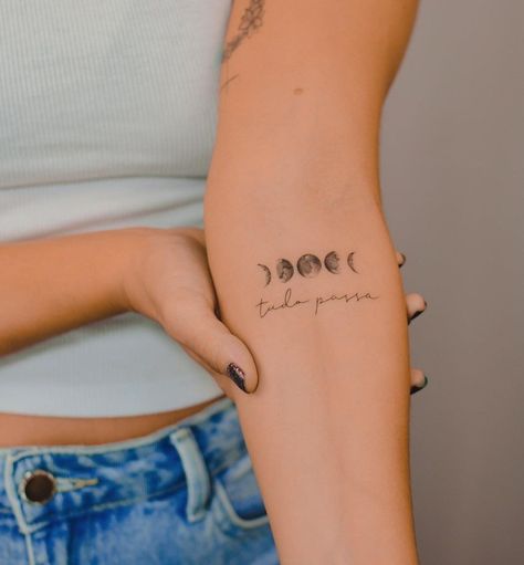 Phase Of Moon Tattoo, Everything Passes, Finger Tattoos Words, Meaningful Wrist Tattoos, Moon Phases Tattoo, Female Tattoos, Neck Tattoos, Tiny Tattoo, Discreet Tattoos