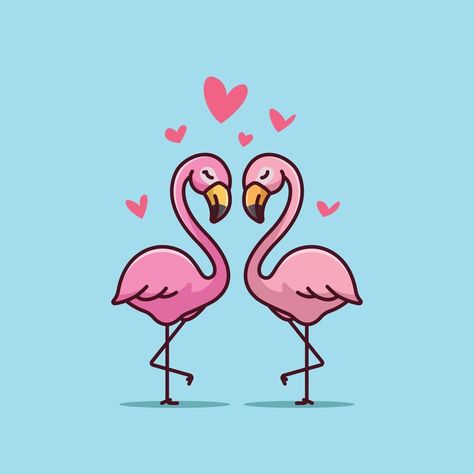 Flamingo Cartoon, Flamingo Couple, Flamingo Heart, Heart Cartoon, Cute Flamingo, Summer Cartoon, Animal Nature, Couple Cartoon, Paint Ideas