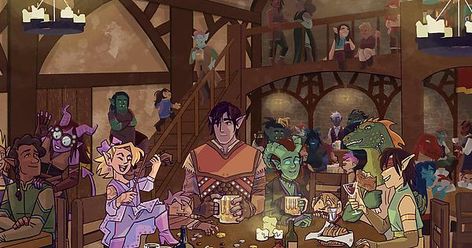 Dnd Party Commission, Dnd Party Art Tavern, Tavern Keeper Fantasy Art, D&d Tavern Art, Tavern Games D&d, Tavern Scene, D&d Online, Ap Drawing, One D