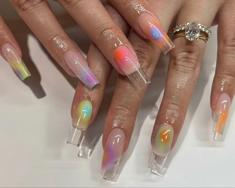 Aura Nails, Edgy Nails, Transparent Nails, Jelly Nails, Clear Nails, Girls Nails, Nails Toes, Fire Nails, Funky Nails