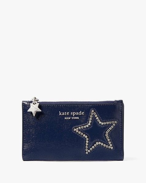 Starlight Patent Saffiano Leather Small Slim Bifold Wallet | Kate Spade UK Wallet And Keys Aesthetic, Wallets For Women Aesthetic, Wallet Aesthetic, Exclamation Mark, Wishlist 2024, Jeans With Heels, Blue Wallet, Kate Spade Wallet, Birthday Wishlist