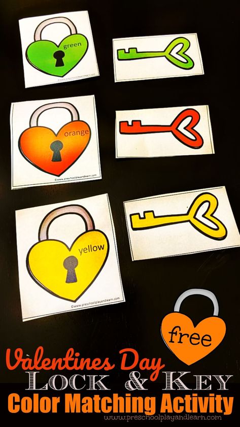 FREE Valentines Day Lock & Key Color Matching Activity - this free printable is a fun way for toddler, preschool, and prek age children to learn colors whie having fun with a Valentines Day theme perfect for February #colors #preschool #freeprintable #valentinesday Valentine Science Experiments, Valentine Math Activities, Colors Preschool, February Preschool, Valentines Day Theme, Valentines Activities, Preschool Skills, Preschool Valentine, Science Valentines