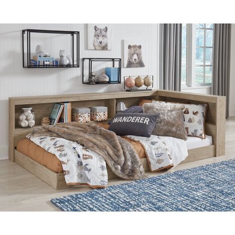 Sand & Stable Teddy Twin Platform Standard Bed with Bookcase | Wayfair Corner Bed, Bed In Corner, Bookcase Bed, Storage Headboard, Twin Platform Bed, Bedroom Corner, Ashley Furniture Homestore, Headboard Storage, Big Boy Room