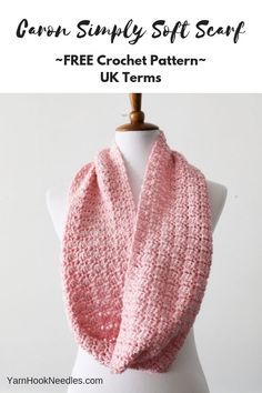 Caron Simply Soft Scarf Using Just 1 Skein, UK Terms - YarnHookNeedles Crochet Scarf Pattern Free Easy, Crochet Infinity Scarf Free Pattern, Crochet Infinity Scarf Pattern, Crochet Scarf Easy, Crochet Cowl Free Pattern, One Skein Crochet, Infinity Scarf Pattern, Crochet Cowl Pattern, Crochet Scarf Pattern Free