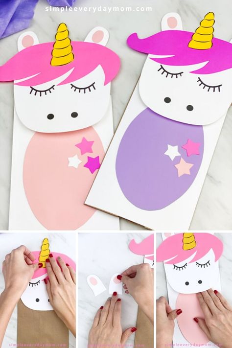 This paper bag unicorn craft for kids is a fun and easy project to make with preschoolers, kindergarten and elementary children. Download the free printable template. #simpleeverydaymom #unicorncrafts #preschoolcrafts #kidscrafts #paperbagcrafts Unicorn Craft For Preschoolers, Unicorn Crafts For Preschool, Unicorn Projects For Kids, Preschool Unicorn Craft, Unicorn Crafts Preschool, Paper Unicorn Crafts, Unicorn Preschool Craft, Easy Unicorn Craft, Unicorn Crafts For Preschoolers