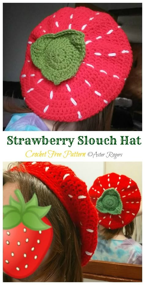 Strawberry Slouch Hat Crochet Free Patterns - Kids #Beanie; Hat Free #Crochet; Patterns Crochet Patterns Kawaii, Free Crochet Pattern Strawberry, Strawberry Hat Crochet Pattern Free, Strawberry Crochet Beanie, Free Crochet Strawberry Pattern, Free Strawberry Crochet Pattern, Crochet Patterns Hats Free, Free Crochet Patterns Hats, Cute Crochet Free Patterns