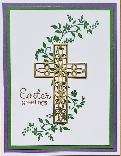 Christian Easter Cards Handmade, Fable Friends, Cross Cards, Easter Cards Religious, Stampin Up Easter Cards, Hold On To Hope, Handmade Greeting Card Designs, Gold Embossing, Easter Cards Handmade