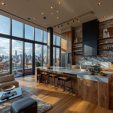 Nyc Penthouse Luxury Kitchen, Nyc Penthouse Kitchen, Room Desine, New York Apartment Interior, Apartamento New York, Penthouse Aesthetic, Appartement New York, Penthouse Kitchen, Condominium Interior