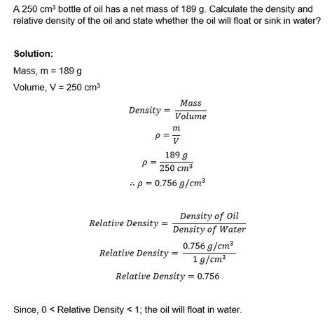 Density and Relative Density Calculations Example Relative Density, Water Solutions, Density, Studying Math, Scientific Method, Sink In, Science Worksheets, School Study Tips, Cute Wallpaper For Phone