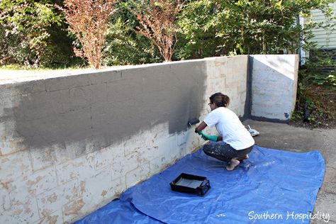 concrete wall painting008_20150920 Concrete Wall Paint, Outdoor Wall Paint, Painting Concrete Walls, Concrete Block Retaining Wall, Decorate A Block, Backyard Retaining Walls, Concrete Block Walls, Cinder Block Walls, Concrete Retaining Walls