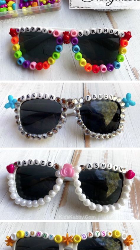 Sunglasses With Beads, Teen Summer Crafts, Diy Sunglasses, Beaded Sunglasses, Craft Projects For Kids, Camping Crafts, Cool Sunglasses, How To Make Diy, Summer Diy