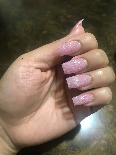 Light Clear Pink Nails Acrylics, Soft Pink Nails With Glitter Sparkle, Acrylic Pink Glitter Nails, Pink Matte Glitter Nails, Cute Pink Nails With Glitter, Soft Pink Nails With Glitter Accent, Basic Pink Nails With Glitter, Plain Glitter Acrylic Nails, Pastel Pink Glitter Nails