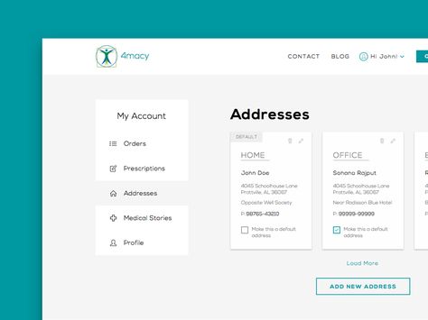 This is like a dashboard for an ecommerce. It has pages for Add/Remove/Edit Addresses, Orders, Prescription etc. Don't forget to click on the heart if you like the design and do comment below. My Account Page, Medical App, Ecommerce App, Web Platform, Ecommerce Web, Dashboard Ui, My Account, Design Reference, Ui Ux Design