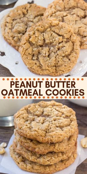 These peanut butter oatmeal cookies are soft, chewy and filled with peanut butter goodness. The oatmeal adds tons of texture, and it's a quick and easy recipe that all peanut butter fans are sure to love. #cookies #peanutbutter #recipes #oatmeal Butter Oatmeal Cookies, Love Cookies, Peanut Butter Oatmeal Cookies, Peanut Butter Oatmeal, Peanut Butter Cookie Recipe, Easy Cookie Recipes, Oatmeal Cookies, Easy Cookies, Yummy Cookies