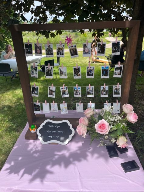 a great way to remember the people who came to celebrate your graduation!! Grad Party Inspo, Graduation Photo Displays, Friendsgiving Party Ideas, Graduation Background, Pink Graduation Party, Friendsgiving Ideas, Pink Graduation, Senior Season, Backyard Graduation Party