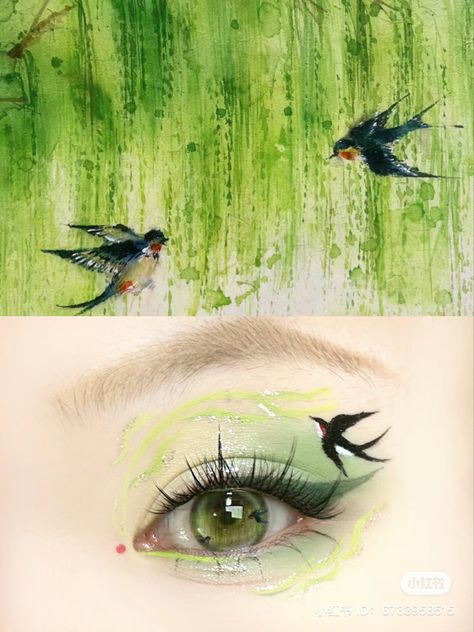 Green Eyes Drawing, Green Eyeshadow Makeup, Xiaohongshu Makeup, Fantasy Eyes Art, Dragon Makeup, Anime Eye Makeup, Pop Art Makeup, Idea Aesthetic, Chinese Green