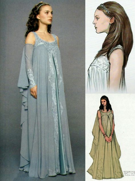 Padme Amidala Outfits Concept Art, Padme Nightgown, Star Wars Costume Design, Padme Amidala Dress, Padme Amidala Outfits, Star Wars Wedding Dress, Padme Outfits, Padme Cosplay, Padme Amidala Costume