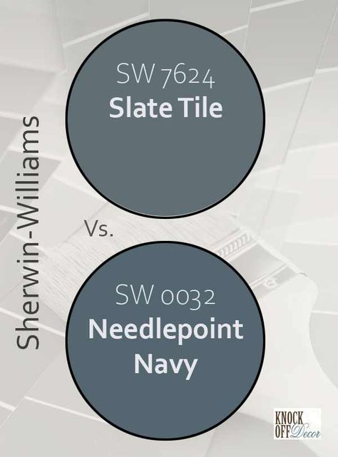 slate-tile-vs-needlepoint-navy Sherwin Williams Needlepoint Navy Color Palette, Sherwin Williams Slate Tile Color Palette, Sherwin Williams Needlepoint Navy Exterior, Bm Slate Blue Paint, Needlepoint Navy Sherwin Williams Exterior, Sherwin Williams Needlepoint Navy Cabinets, Slate Tile Paint Sherwin Williams, Slate Blue Sherwin Williams, Slate Blue Bathroom Walls