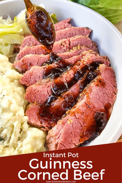 Guinness Corned Beef recipe with Instant Pot and slow cooker instructions. Corned beef and cabbage with potatoes cooked in Irish beer. A classic St Patrick's Day recipe. #cornedbeef #guinnessrecipes #stpatricksday Cabbage With Potatoes, Guinness Corned Beef, Corned Beef Recipes Crock Pot, Pressure Cooker Corned Beef, Crockpot Cabbage Recipes, Corned Beef Recipes Slow Cooker, Corned Beef Recipe, Corn Beef, Cabbage And Potatoes