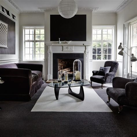 Dark Grey Carpet Living Room, Dark Grey Carpet Bedroom, Carpet Living Room Ideas, Black Carpet Living Room, Black Carpet Bedroom, Brown Carpet Living Room, Charcoal Carpet Living Room, Lounge Carpet, Multipurpose Guest Room