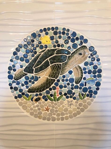 Sea Turtle Mosaic, Turtle Mosaic, Art Ideas Sketches, Mosaic Home, Mosaic Tray, Mosaic Art Projects, Glass Painting Designs, Mosaic Tile Art, Bathroom Redesign