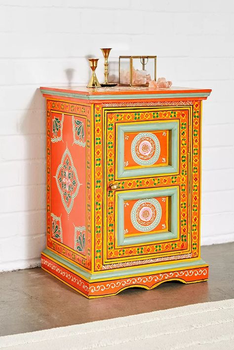 Hand Painted Bedside Table, Bohemian Side Table, Indian Side Table, Diwali Home Decor, Painted Bedside Tables, Nightstand Table, Rooms Design, Home Decor Table, Nice Ideas