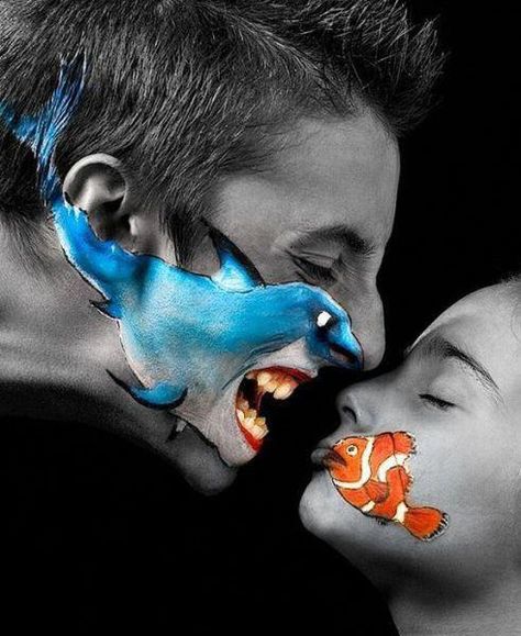 Finding Nemo - Sean could do face painting Cool Face Paint, Kids Face Paint, Painted Faces, Face Paintings, Face Painting Ideas, Cool Face, Fish Eye, Fish Painting, Finding Nemo