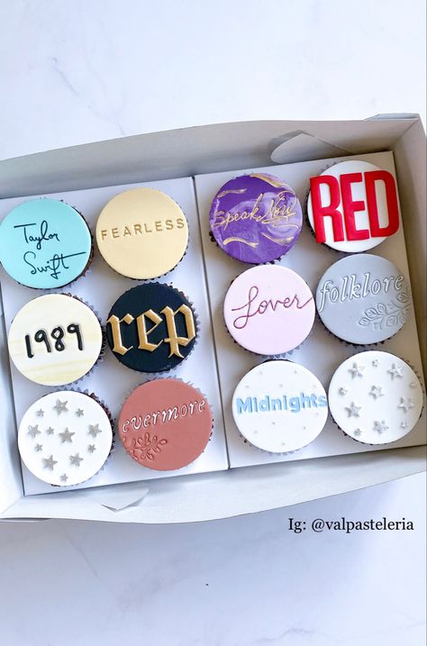 Taylor Swift Cupcakes Albums, Midnights Taylor Swift Cupcakes, Taylor Swift Birthday Cake Eras, Taylor Swift B Day Party Ideas, Taylor Swift Era Cupcakes, Taylor Swift's Birthday Party, Taylor Swift Eras Tour Cupcakes, Taylor Swift Album Cupcakes, Taylor Swift Themed Cake Pops