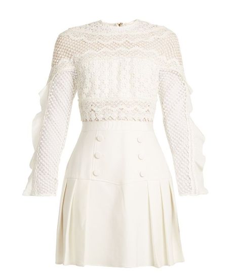 White Pleated Mini Skirt, Short White Cocktail Dresses, White Lace Cocktail Dress, Cocktail Dress Outfit, White Sheer Dress, Cl Fashion, Sheer Lace Dress, White Ruffle Dress, Lace Cocktail Dress