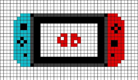 A medium sized pixel art template of a Nintendo Switch in the hand-held colours of neon red and blue. Gaming Cross Stitch Patterns, Big Pixel Art, Nintendo Pixel Art, Pixel Nintendo, Image Pixel Art, Hama Art, Pattern Game, Pixel Art Background, Easy Pixel Art