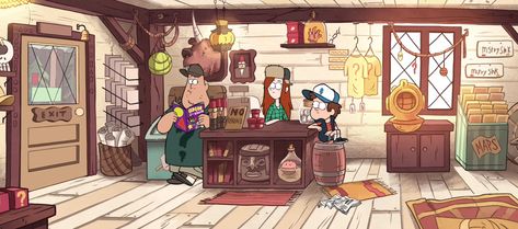 Mystery Shack Gift Shop. Gravity Falls Wiki, Wallpaper Hallway, Mystery Shack, Museum Gift Shop, Dipper And Mabel, Bg Design, Museum Gift, Gravity Falls Art, Fall Background