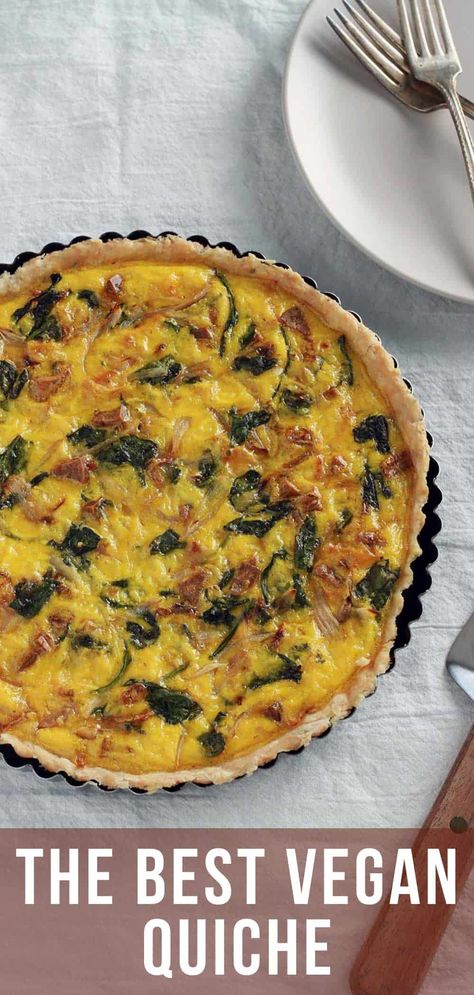 Vegan Breakfast Quiche Recipes, Plant Based Quiche, Vegan Just Egg Quiche, Vegan Broccoli Quiche, Vegan Quiche Recipes Easy, Egg Free Quiche, Easy Vegan Quiche, Easy Vegan Brunch Recipes, Vegan Crustless Quiche