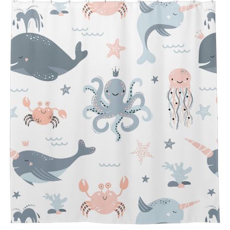 Under The Sea Bathroom, Sea Bathroom, Girl Bathroom, Kids Shower Curtain, Life Under The Sea, Baby Bathroom, Ocean Kids, Shower Curtain Bathroom, Custom Shower Curtains